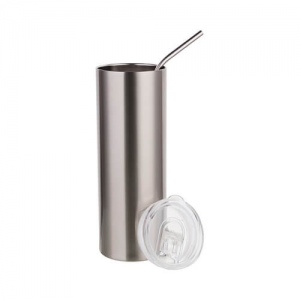 Silver color thermal mug 600ml with straw
