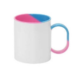 White plastic  mug with color inside and handle 330 ml 