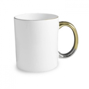 White mug with gold or silver rim and handle 330 ml
