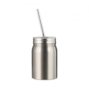 silver color thermal mug with straw
