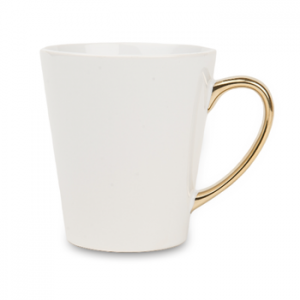 Small white LATTE mug with gold handle