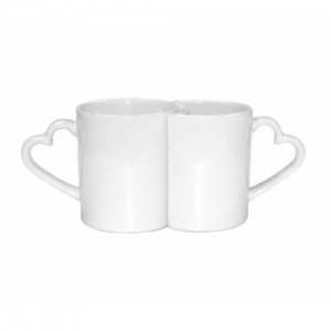 Set of 2 white mugs with heart handles