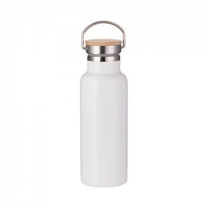 White thermos with bamboo lid 500ml