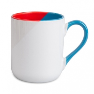 White mug curved bottom color handle and inside 330ml 