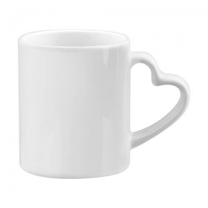 White mug with heart handle 