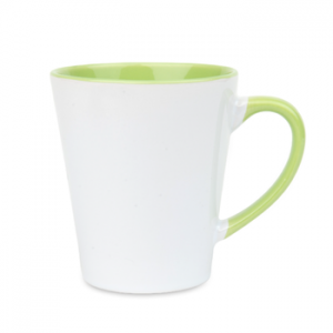 White mug SMALL LATTE with color rim and inside