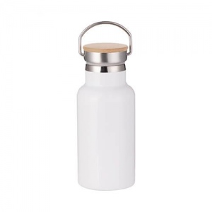 White thermos with bamboo lid 350ml 