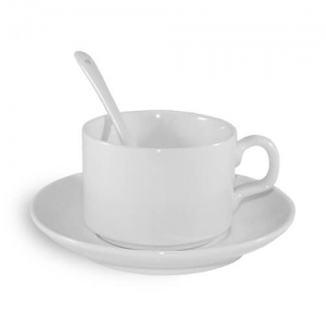 White porcelain tea cup with saucer and spoon150ml