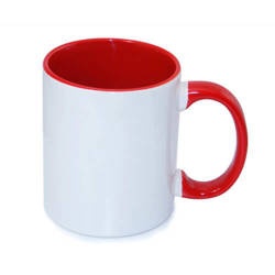 White mug with color inside and handle 330 ml 
